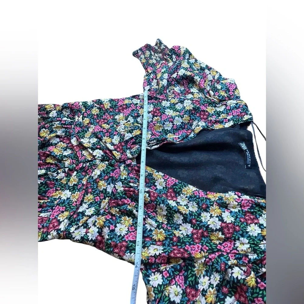 Zara Floral V-Neck Mini Dress Blogger Favorite Metallic XS Cottagecore - Picture 12 of 13